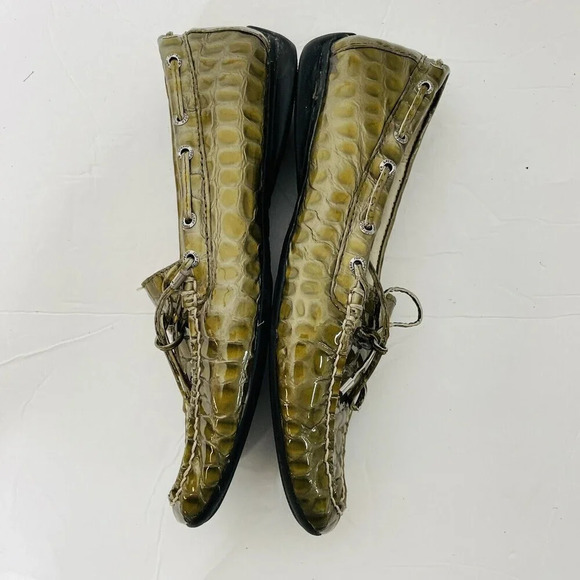 Sperry Top Sider Boat Loafer Leather Sz 7.5M Womens Croc Embossed Flats Green - Picture 10 of 12